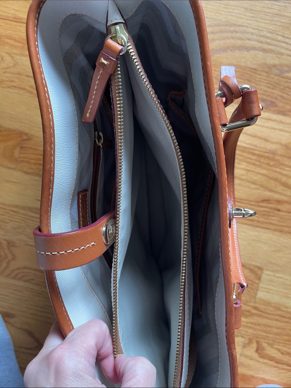 Dooney & Bourke Elephant Gray Tote with Brown Leather Trim - Picture 5 of 9